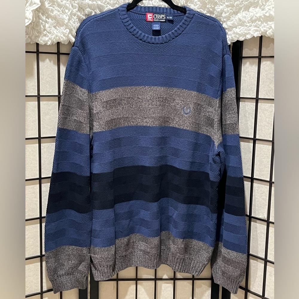 Ralph Lauren Chaps VINTAGE Navy STRIPE CREWNECK Sweater, CLASSIC, MENS SIZE XL - Picture 4 of 7